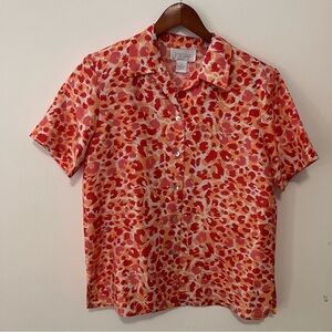 VTG  Jordan Womens M 100% Silk Button Blouse Short-sleeve Abstract Floral Print